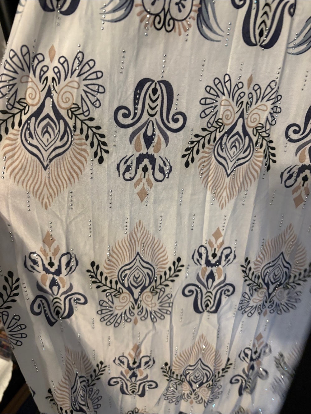 Wide Leg Printed Palazzo Pants - Navy & Cream - Picture 4 of 6